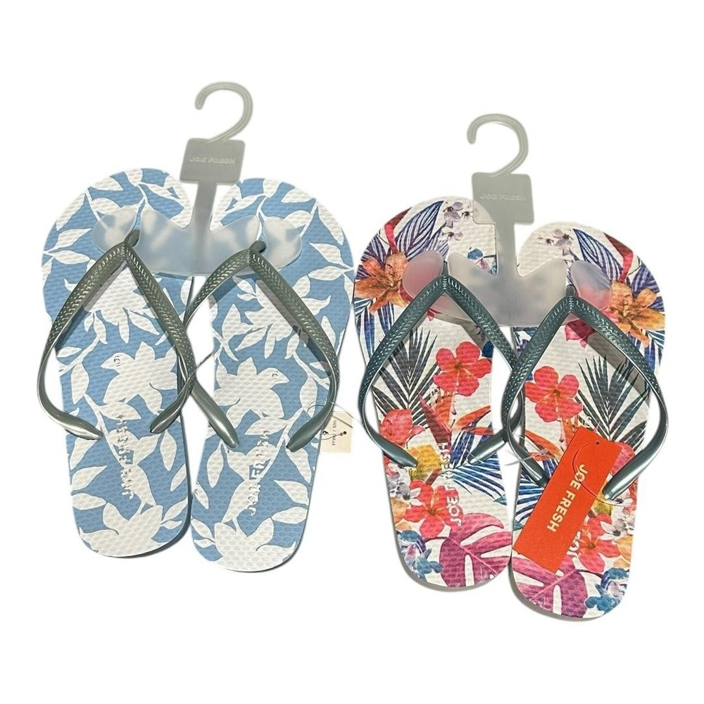 Joe Fresh Flip Flop Sandals Shoes Womens Size 6 Multicolor Floral 2 Pairs Beach